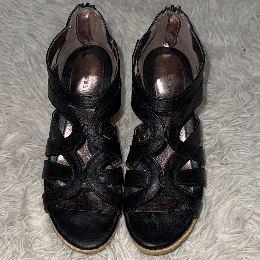 Stylish Black Sandals by Solesensibility. Size 8 1/2